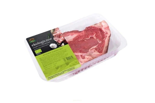 Surowy antrykot wołowy z kością EKO 500g w ekologicznym opakowaniu